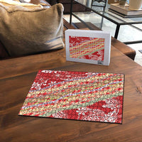 Red Palaka Hawaii Leis Puzzle Hawaiian-plaid Elegant Tropical Vibes - Polynesian Pride