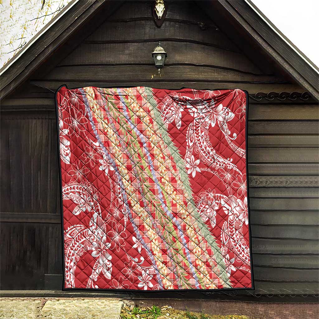 Red Palaka Hawaii Leis Quilt Hawaiian-plaid Elegant Tropical Vibes - Polynesian Pride