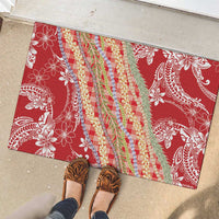 Red Palaka Hawaii Leis Rubber Doormat Hawaiian-plaid Elegant Tropical Vibes - Polynesian Pride