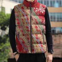 Red Palaka Hawaii Leis Sleeveless Puffer Jacket Hawaiian-plaid Elegant Tropical Vibes - Polynesian Pride