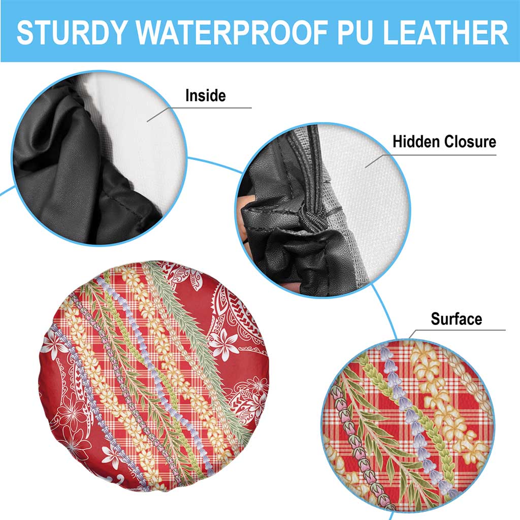 Red Palaka Hawaii Leis Spare Tire Cover Hawaiian-plaid Elegant Tropical Vibes - Polynesian Pride