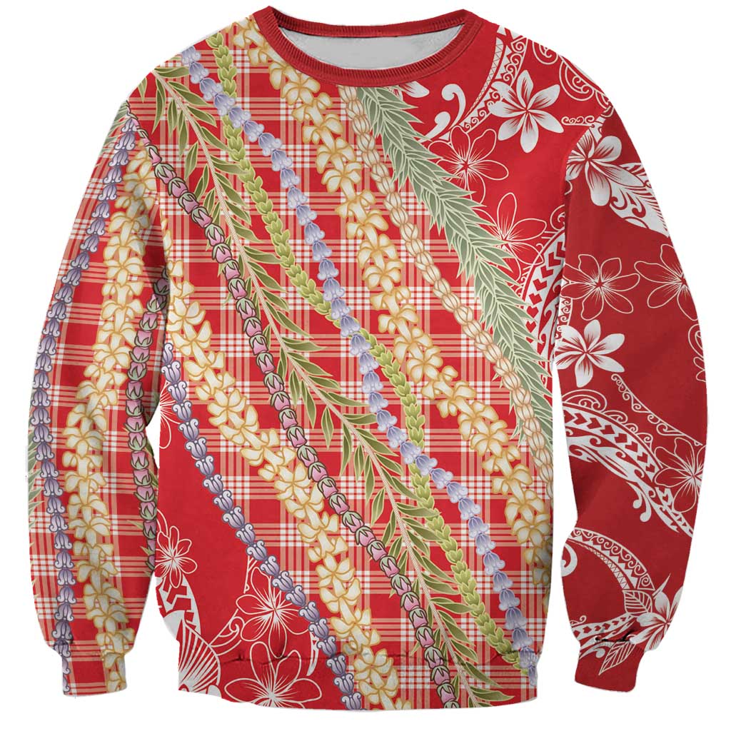 Red Palaka Hawaii Leis Sweatshirt Hawaiian-plaid Elegant Tropical Vibes - Polynesian Pride