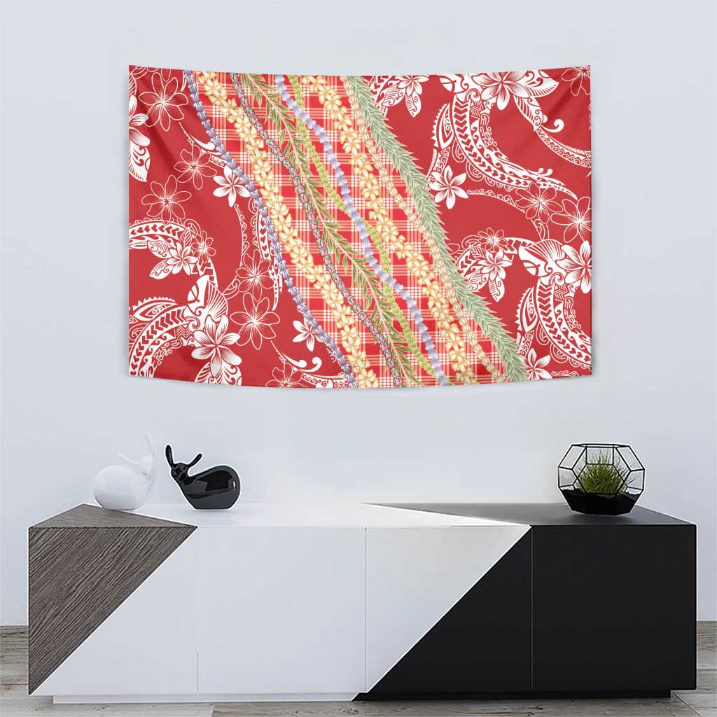 Red Palaka Hawaii Leis Tapestry Hawaiian-plaid Elegant Tropical Vibes - Polynesian Pride
