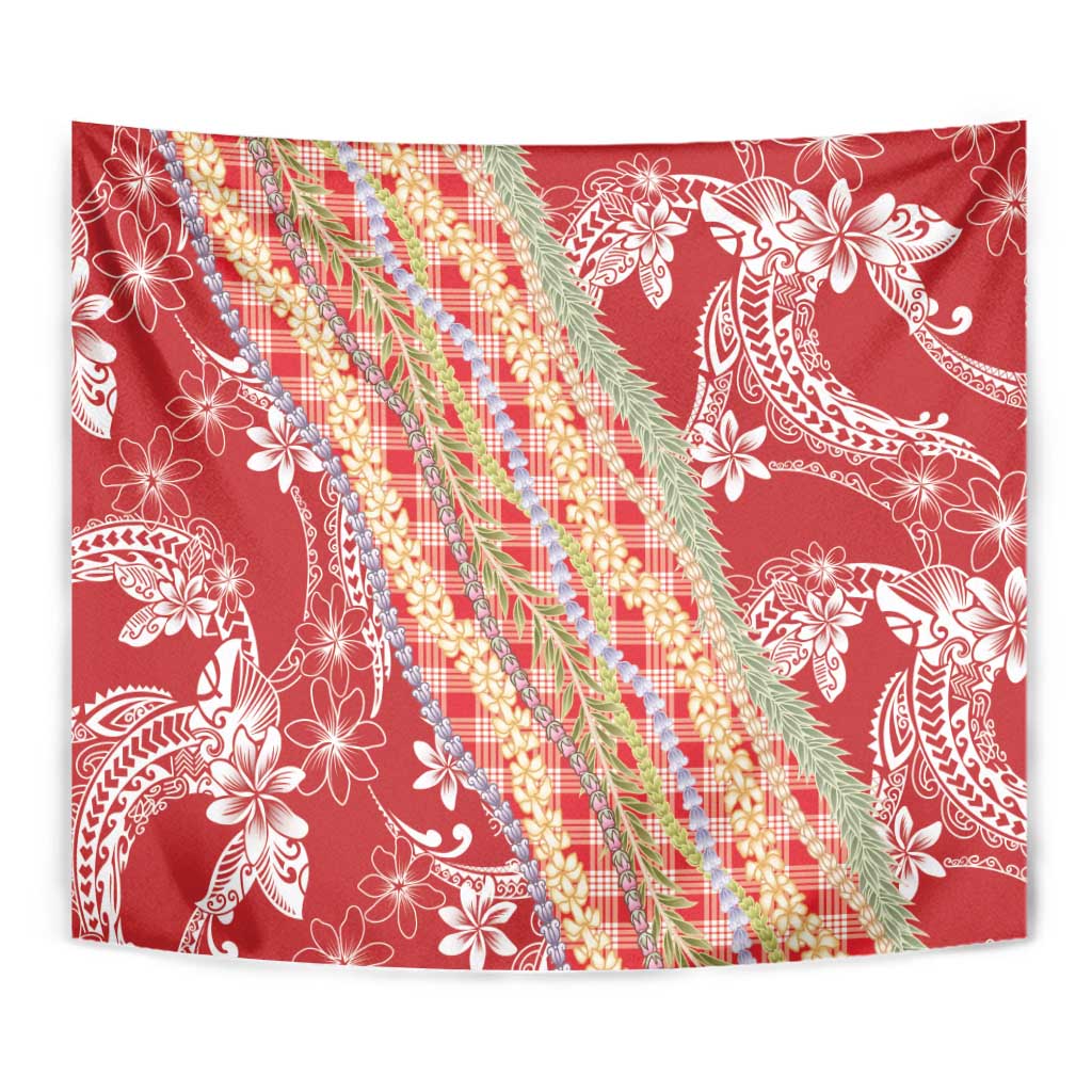Red Palaka Hawaii Leis Tapestry Hawaiian-plaid Elegant Tropical Vibes - Polynesian Pride