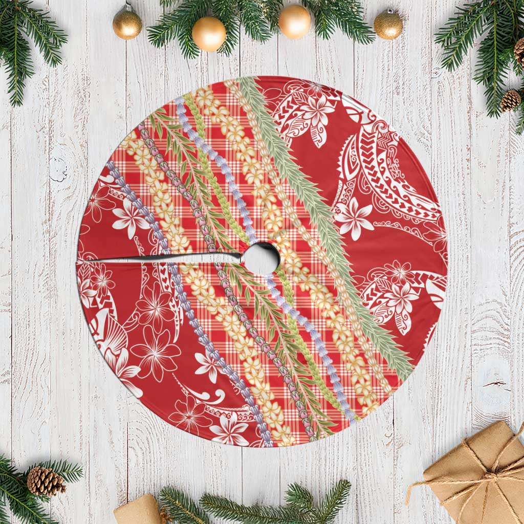 Red Palaka Hawaii Leis Tree Skirt Hawaiian-plaid Elegant Tropical Vibes - Polynesian Pride