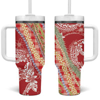 Red Palaka Hawaii Leis Tumbler With Handle Hawaiian-plaid Elegant Tropical Vibes - Polynesian Pride