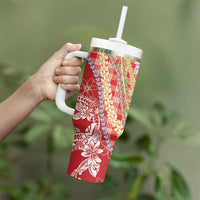 Red Palaka Hawaii Leis Tumbler With Handle Hawaiian-plaid Elegant Tropical Vibes - Polynesian Pride