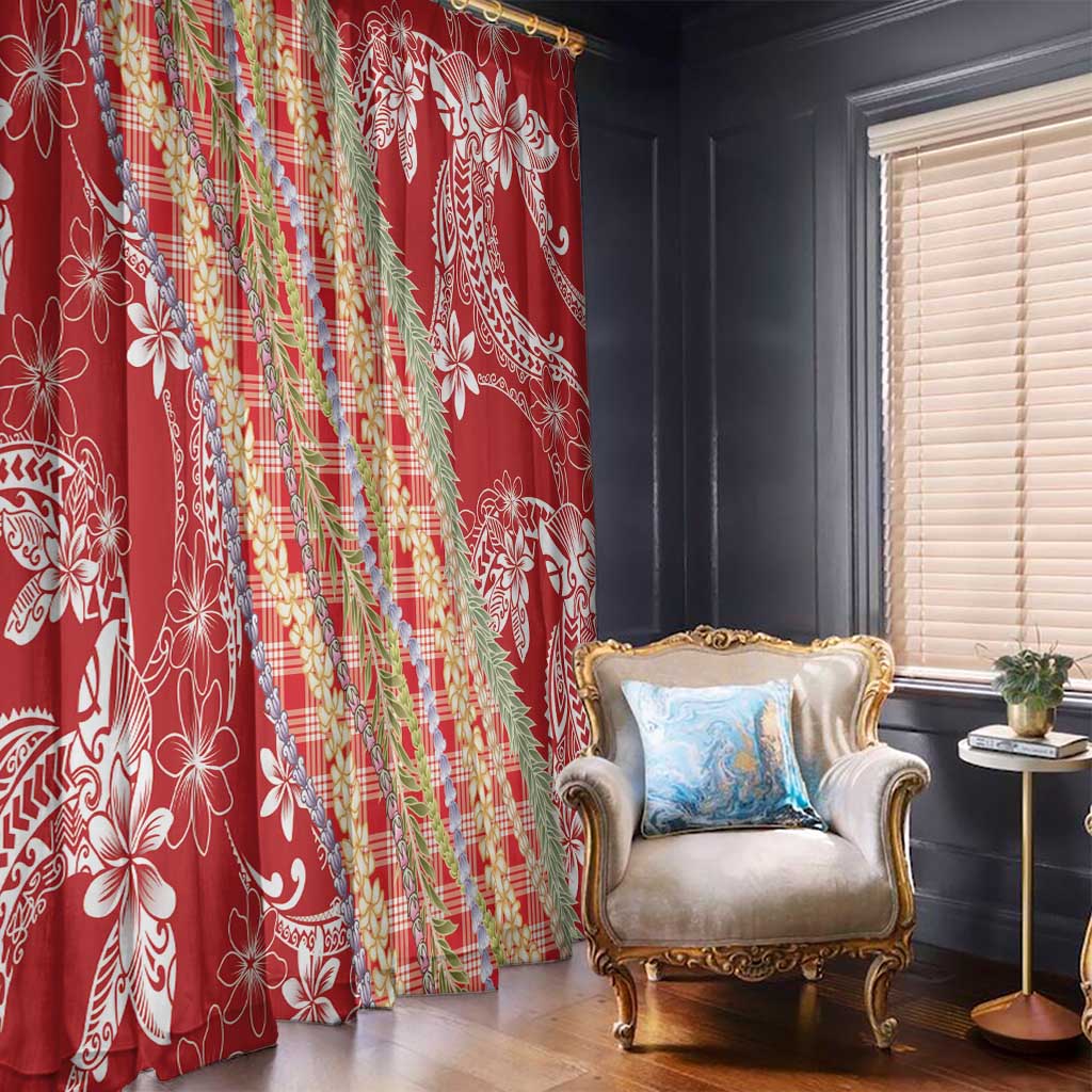 Red Palaka Hawaii Leis Window Curtain Hawaiian-plaid Elegant Tropical Vibes - Polynesian Pride