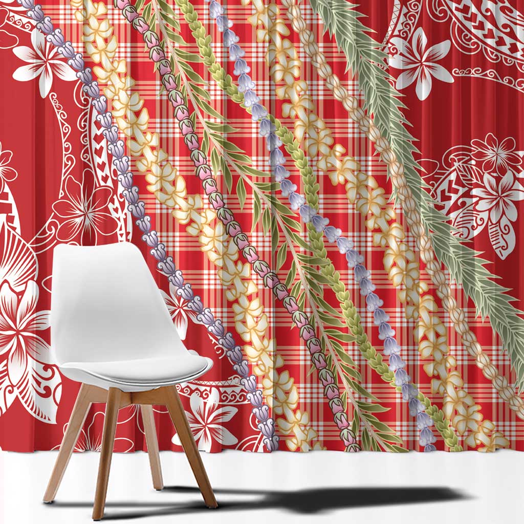 Red Palaka Hawaii Leis Window Curtain Hawaiian-plaid Elegant Tropical Vibes - Polynesian Pride