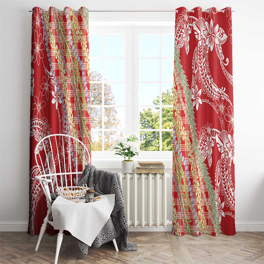 Red Palaka Hawaii Leis Window Curtain Hawaiian-plaid Elegant Tropical Vibes - Polynesian Pride