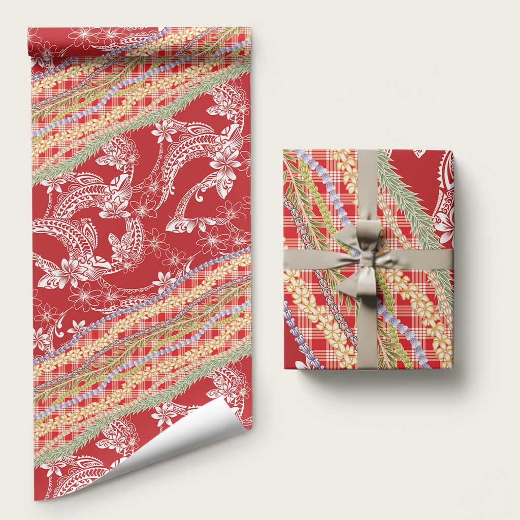 Red Palaka Hawaii Leis Wrapping Paper Hawaiian-plaid Elegant Tropical Vibes - Polynesian Pride