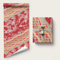Red Palaka Hawaii Leis Wrapping Paper Hawaiian-plaid Elegant Tropical Vibes - Polynesian Pride