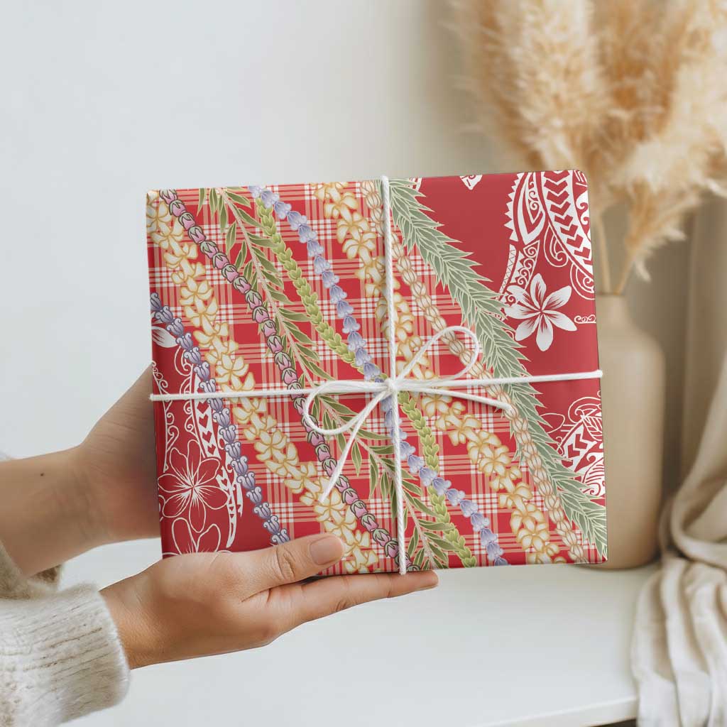 Red Palaka Hawaii Leis Wrapping Paper Hawaiian-plaid Elegant Tropical Vibes - Polynesian Pride