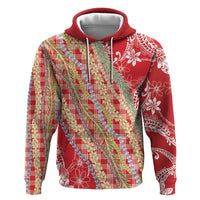 Red Palaka Hawaii Leis Zip Hoodie Hawaiian-plaid Elegant Tropical Vibes - Polynesian Pride