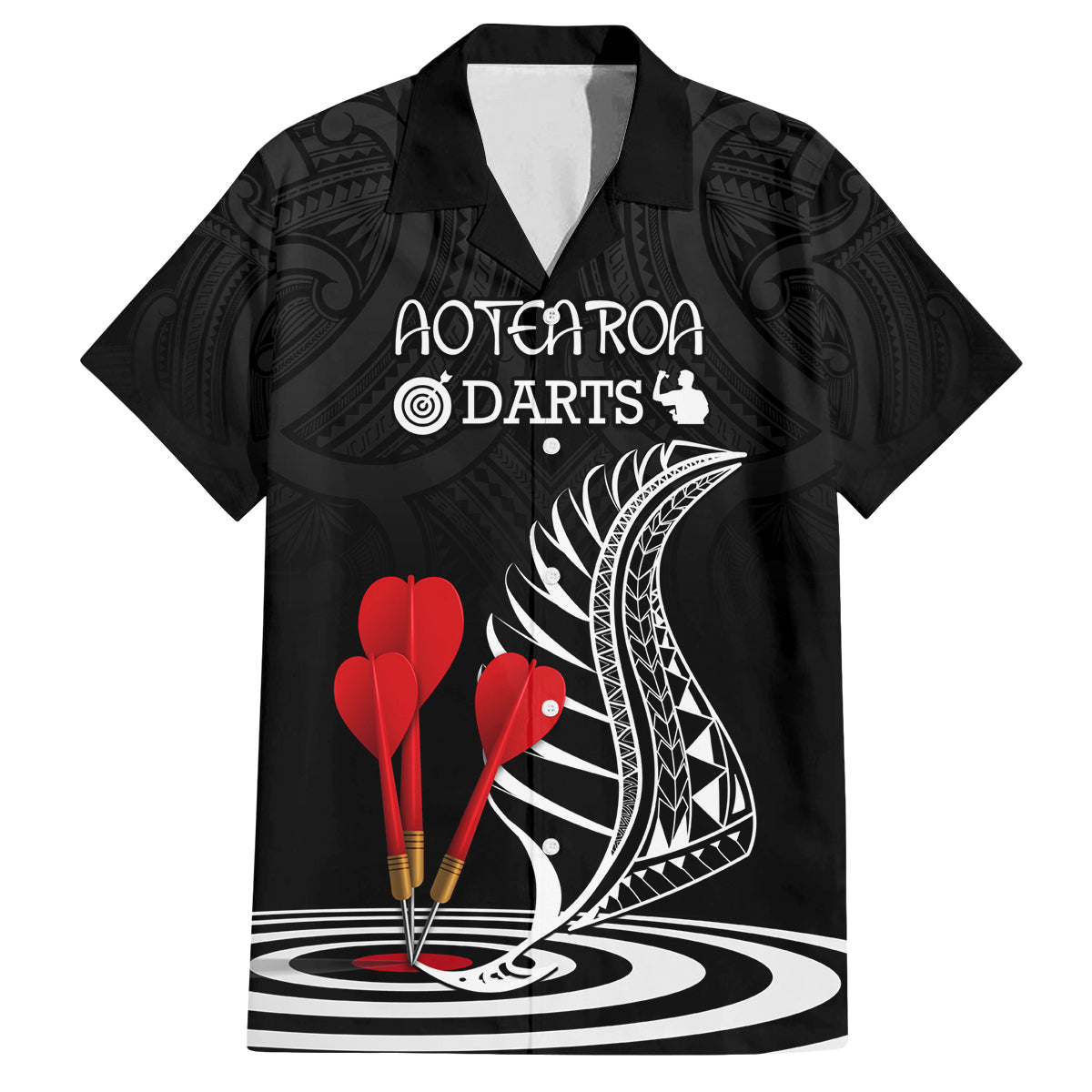 Personalised New Zealand Darts Family Matching Summer Maxi Dress and Hawaiian Shirt Aotearoa Maori Fern Bring It On LT14 Dad's Shirt - Short Sleeve Black - Polynesian Pride