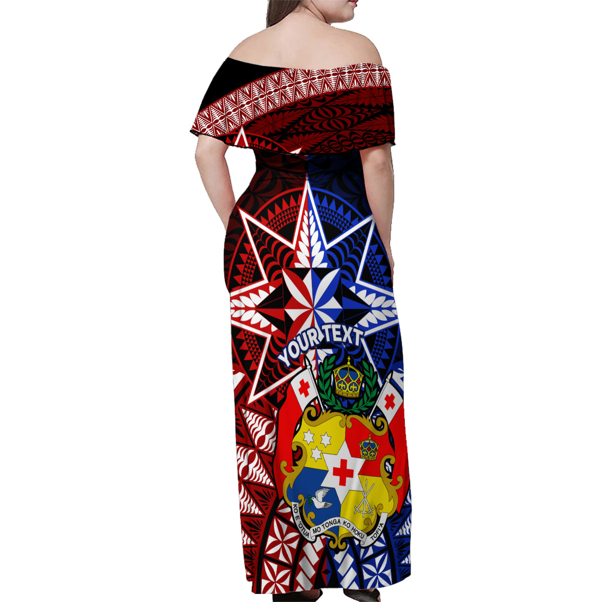 Personalised Tupou College And Kolisi Tonga Atele Family Matching Off Shoulder Maxi Dress and Hawaiian Shirt Tongan Ngatu Pattern LT14 - Polynesian Pride