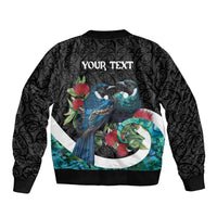 Personalised Valentine's Day New Zealand Bomber Jacket Tui Bird Couple Kowhaiwhai Mix Pohutukawa