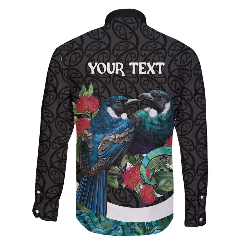 Personalised Valentine's Day New Zealand Family Matching Long Sleeve Bodycon Dress and Hawaiian Shirt Tui Bird Couple Kowhaiwhai Mix Pohutukawa LT14 - Polynesian Pride