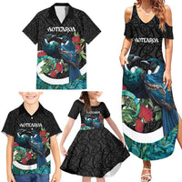 Personalised Valentine's Day New Zealand Family Matching Summer Maxi Dress and Hawaiian Shirt Tui Bird Couple Kowhaiwhai Mix Pohutukawa LT14 - Polynesian Pride