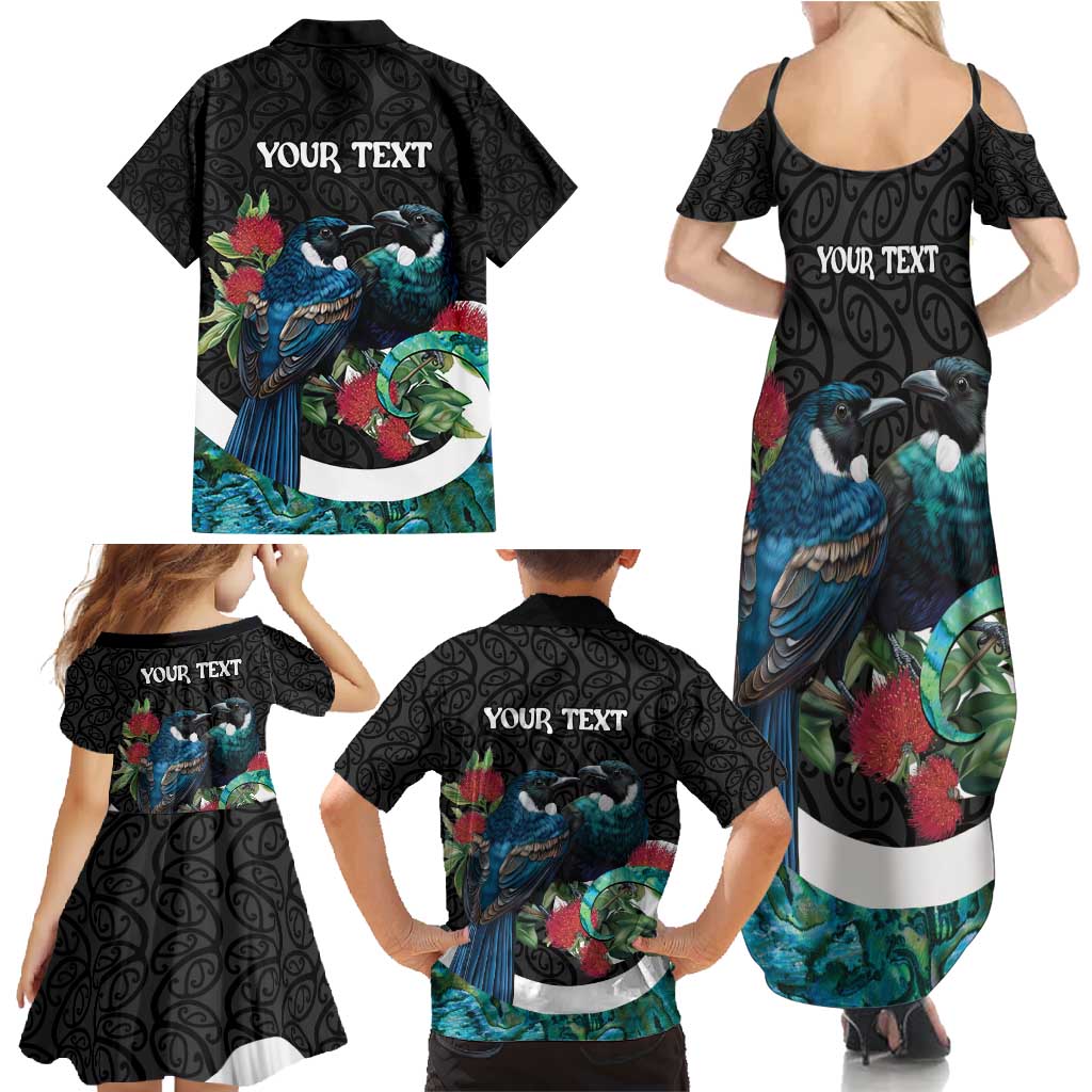 Personalised Valentine's Day New Zealand Family Matching Summer Maxi Dress and Hawaiian Shirt Tui Bird Couple Kowhaiwhai Mix Pohutukawa LT14 - Polynesian Pride