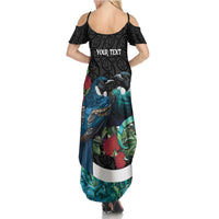 Personalised Valentine's Day New Zealand Family Matching Summer Maxi Dress and Hawaiian Shirt Tui Bird Couple Kowhaiwhai Mix Pohutukawa LT14 - Polynesian Pride