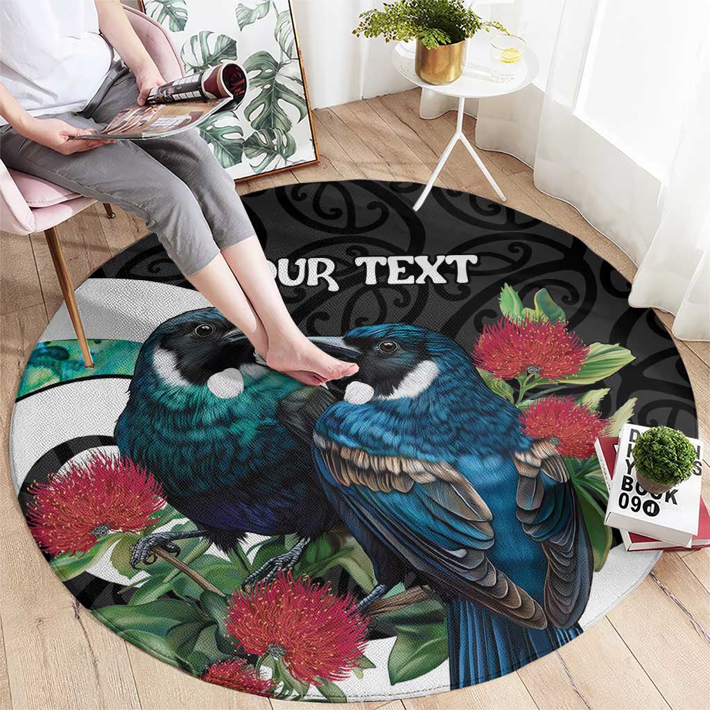 Personalised Valentine's Day New Zealand Round Carpet Tui Bird Couple Kowhaiwhai Mix Pohutukawa LT14 - Polynesian Pride