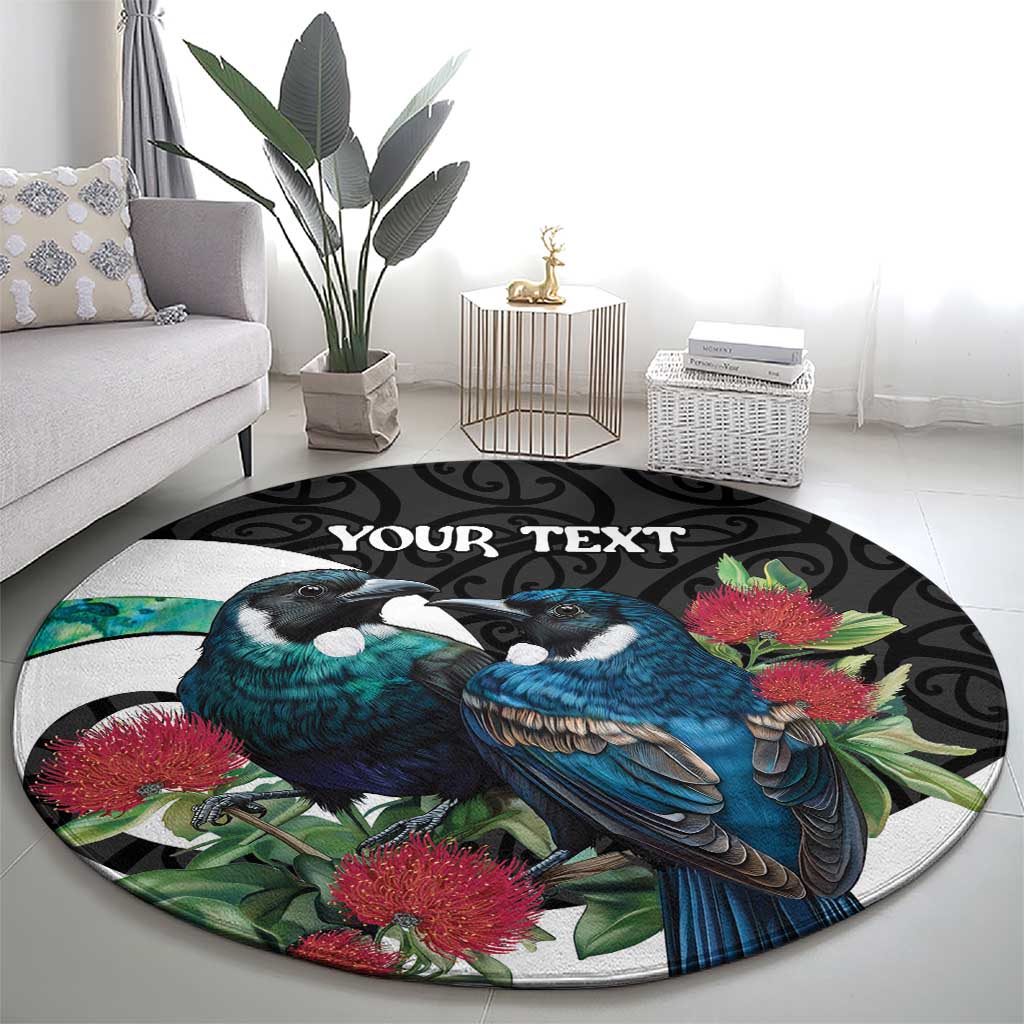 Personalised Valentine's Day New Zealand Round Carpet Tui Bird Couple Kowhaiwhai Mix Pohutukawa LT14 - Polynesian Pride