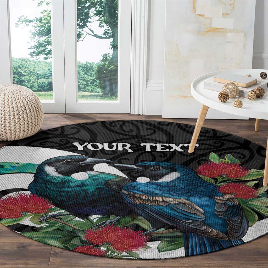 Personalised Valentine's Day New Zealand Round Carpet Tui Bird Couple Kowhaiwhai Mix Pohutukawa LT14 - Polynesian Pride