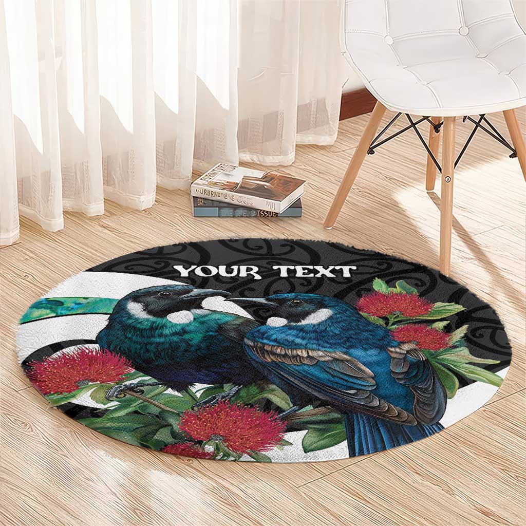 Personalised Valentine's Day New Zealand Round Carpet Tui Bird Couple Kowhaiwhai Mix Pohutukawa LT14 - Polynesian Pride
