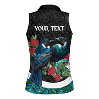 Personalised Valentine's Day New Zealand Women Sleeveless Polo Shirt Tui Bird Couple Kowhaiwhai Mix Pohutukawa LT14 - Polynesian Pride