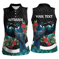 Personalised Valentine's Day New Zealand Women Sleeveless Polo Shirt Tui Bird Couple Kowhaiwhai Mix Pohutukawa LT14 - Polynesian Pride