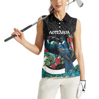 Personalised Valentine's Day New Zealand Women Sleeveless Polo Shirt Tui Bird Couple Kowhaiwhai Mix Pohutukawa LT14 - Polynesian Pride