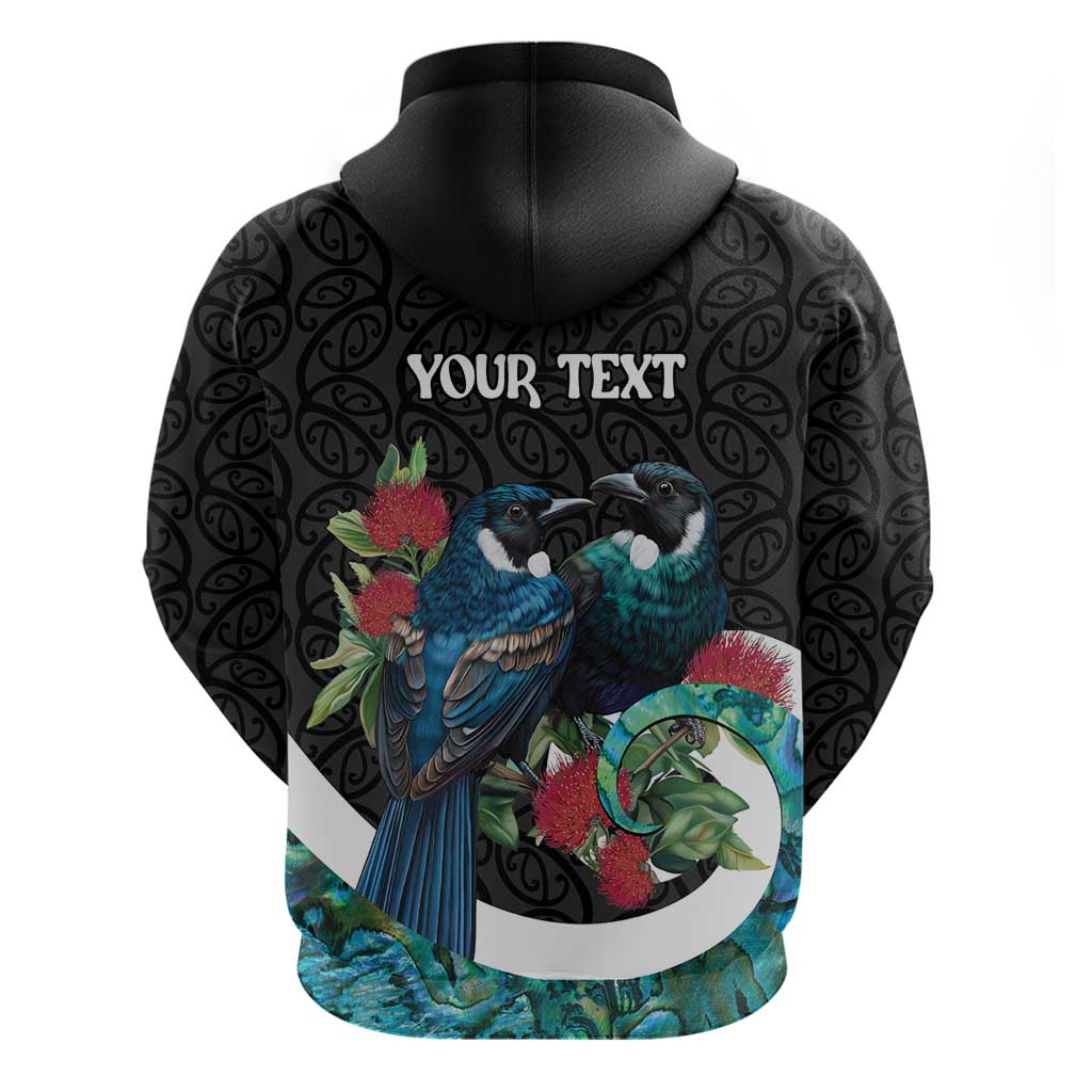 Personalised Valentine's Day New Zealand Zip Hoodie Tui Bird Couple Kowhaiwhai Mix Pohutukawa