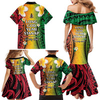 Vanuatu Independence Day Family Matching Mermaid Dress and Hawaiian Shirt Long God Yumi Stanap Happy 45th Anniversary LT14