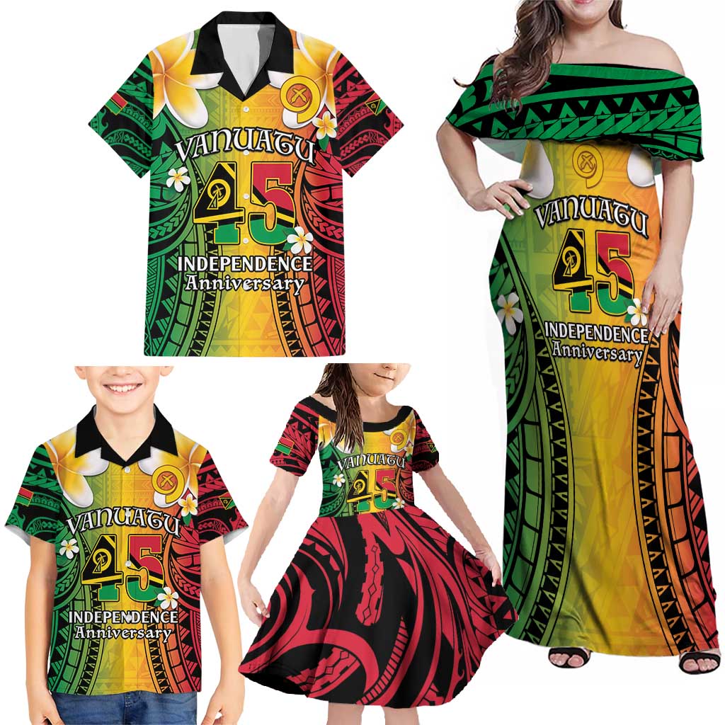 Vanuatu Independence Day Family Matching Off Shoulder Maxi Dress and Hawaiian Shirt Long God Yumi Stanap Happy 45th Anniversary LT14