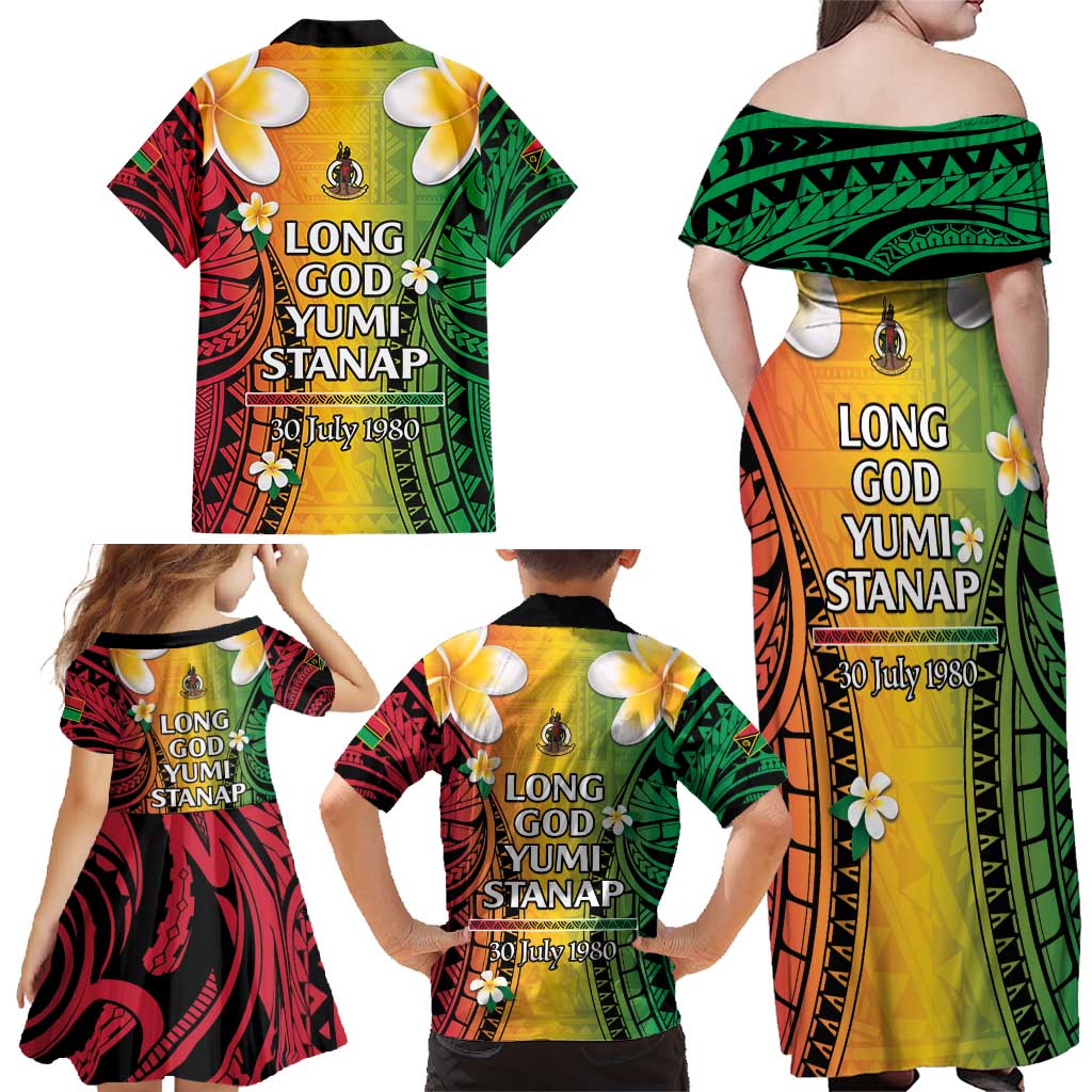 Vanuatu Independence Day Family Matching Off Shoulder Maxi Dress and Hawaiian Shirt Long God Yumi Stanap Happy 45th Anniversary LT14