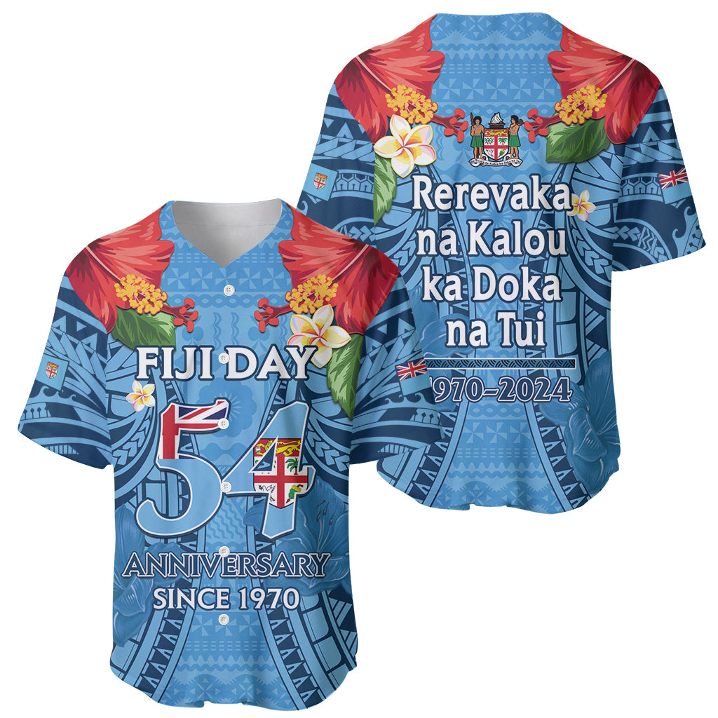 Fiji Day Baseball Jersey Happy 54 Years Of Independence Tapa Pattern Blue