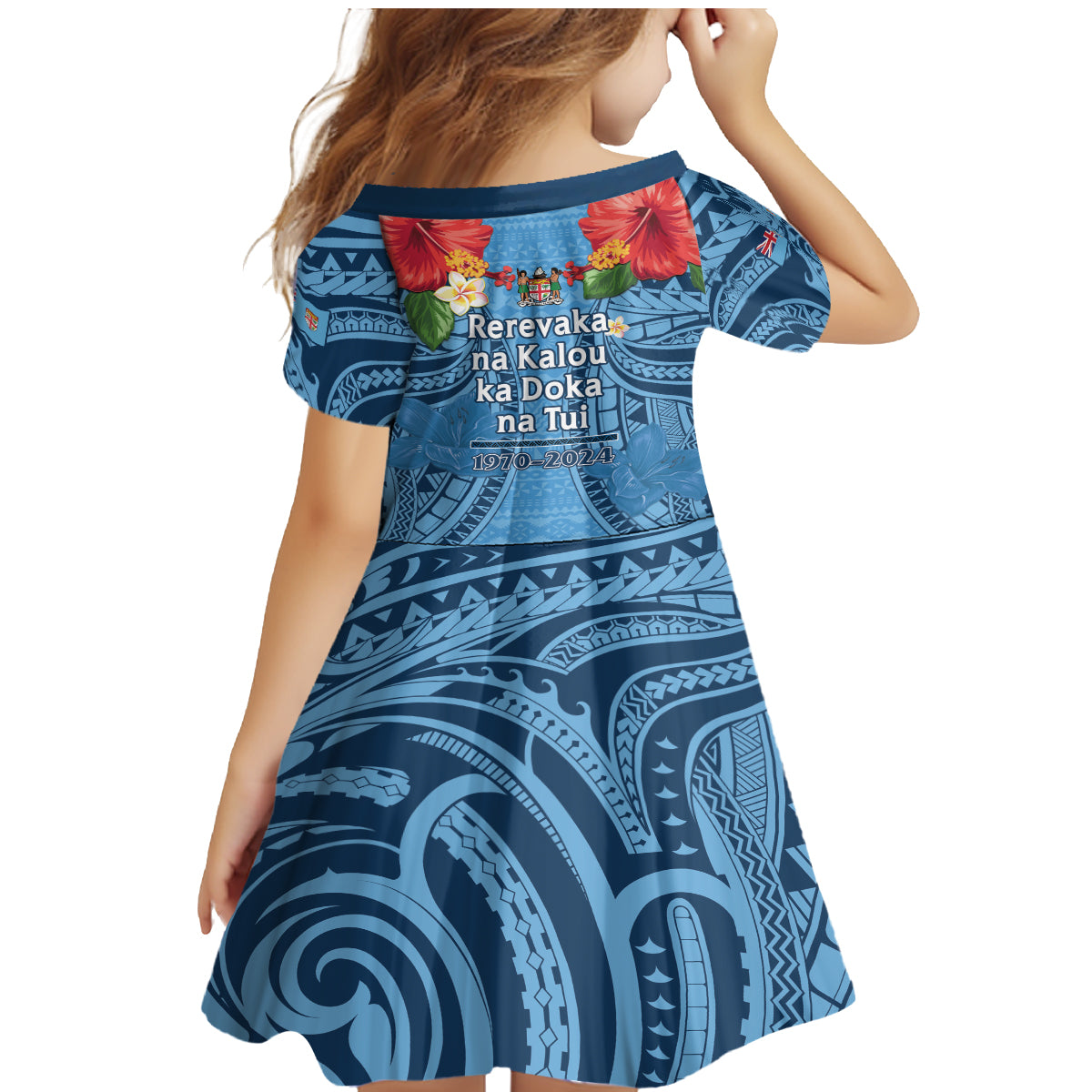 Fiji Day Family Matching Mermaid Dress and Hawaiian Shirt Happy 54 Years Of Independence Tapa Pattern Blue
