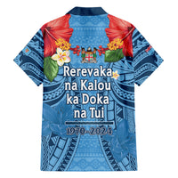 Fiji Day Family Matching Short Sleeve Bodycon Dress and Hawaiian Shirt Happy 54 Years Of Independence Tapa Pattern Blue