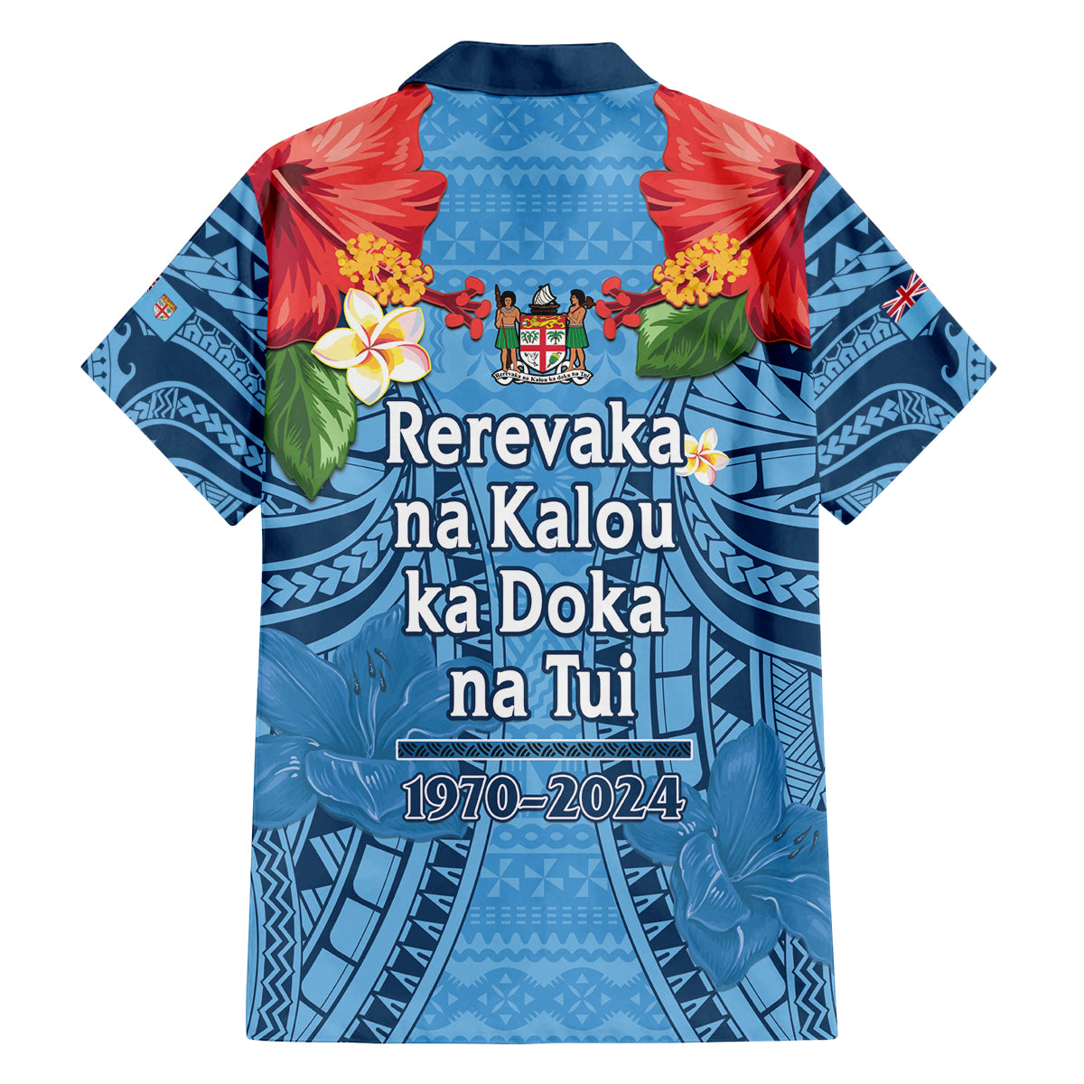 Fiji Day Family Matching Tank Maxi Dress and Hawaiian Shirt Happy 54 Years Of Independence Tapa Pattern Blue