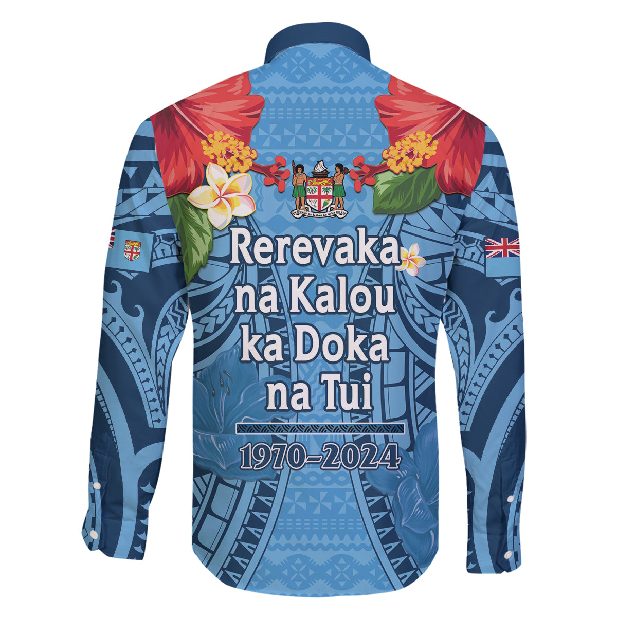 Fiji Day Family Matching Tank Maxi Dress and Hawaiian Shirt Happy 54 Years Of Independence Tapa Pattern Blue