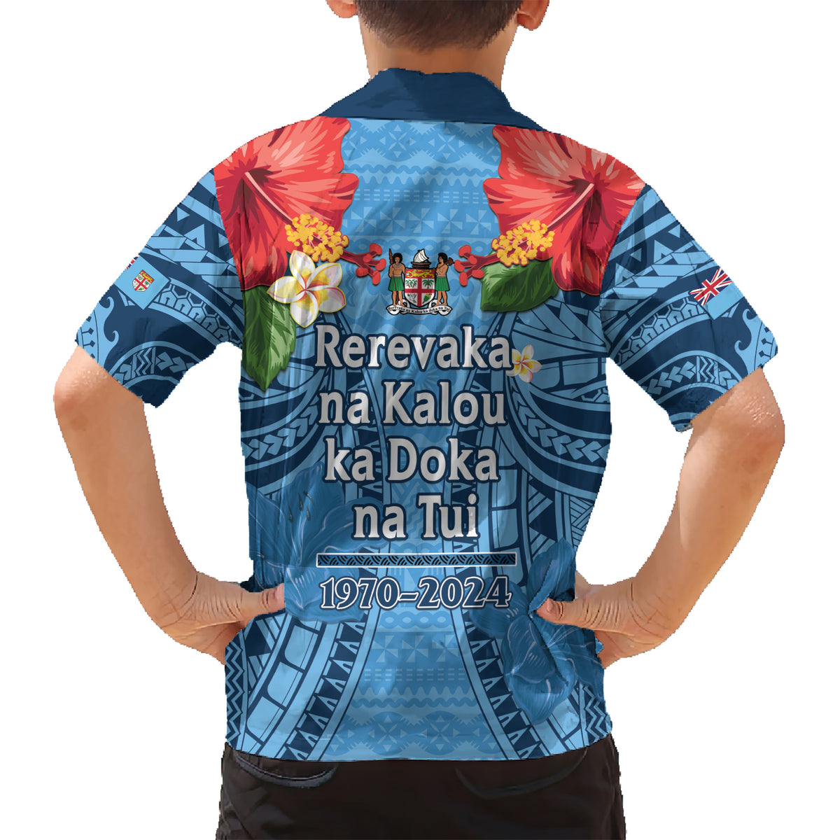 Fiji Day Kid Hawaiian Shirt Happy 54 Years Of Independence Tapa Pattern Blue LT14 - Polynesian Pride
