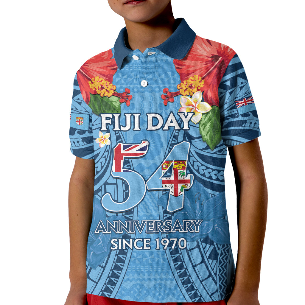 Fiji Day Kid Polo Shirt Happy 54 Years Of Independence Tapa Pattern Blue