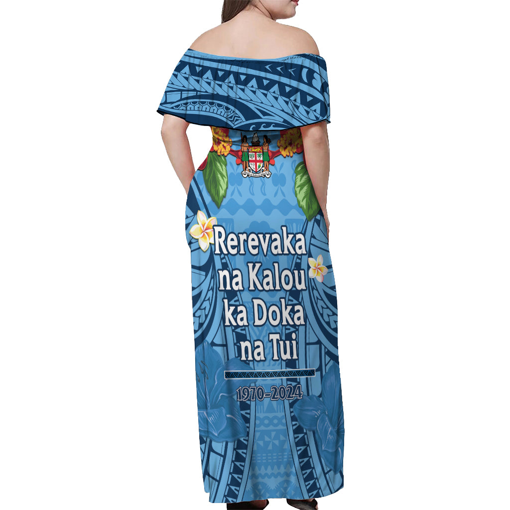 Fiji Day Off Shoulder Maxi Dress Happy 54 Years Of Independence Tapa Pattern Blue