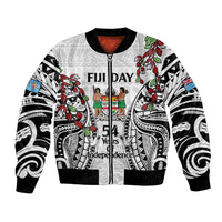 Fiji Day Bomber Jacket Happy 54 Years Of Independence Tapa Pattern White
