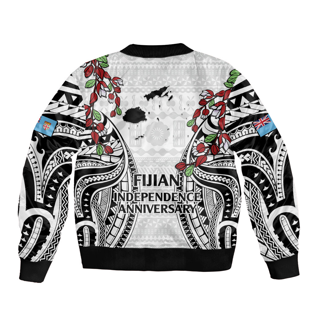 Fiji Day Bomber Jacket Happy 54 Years Of Independence Tapa Pattern White
