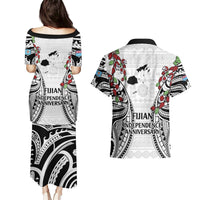 Fiji Day Couples Matching Puletasi and Hawaiian Shirt Happy 54 Years Of Independence Tapa Pattern White LT14 - Polynesian Pride