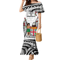 Fiji Day Family Matching Mermaid Dress and Hawaiian Shirt Happy 54 Years Of Independence Tapa Pattern White