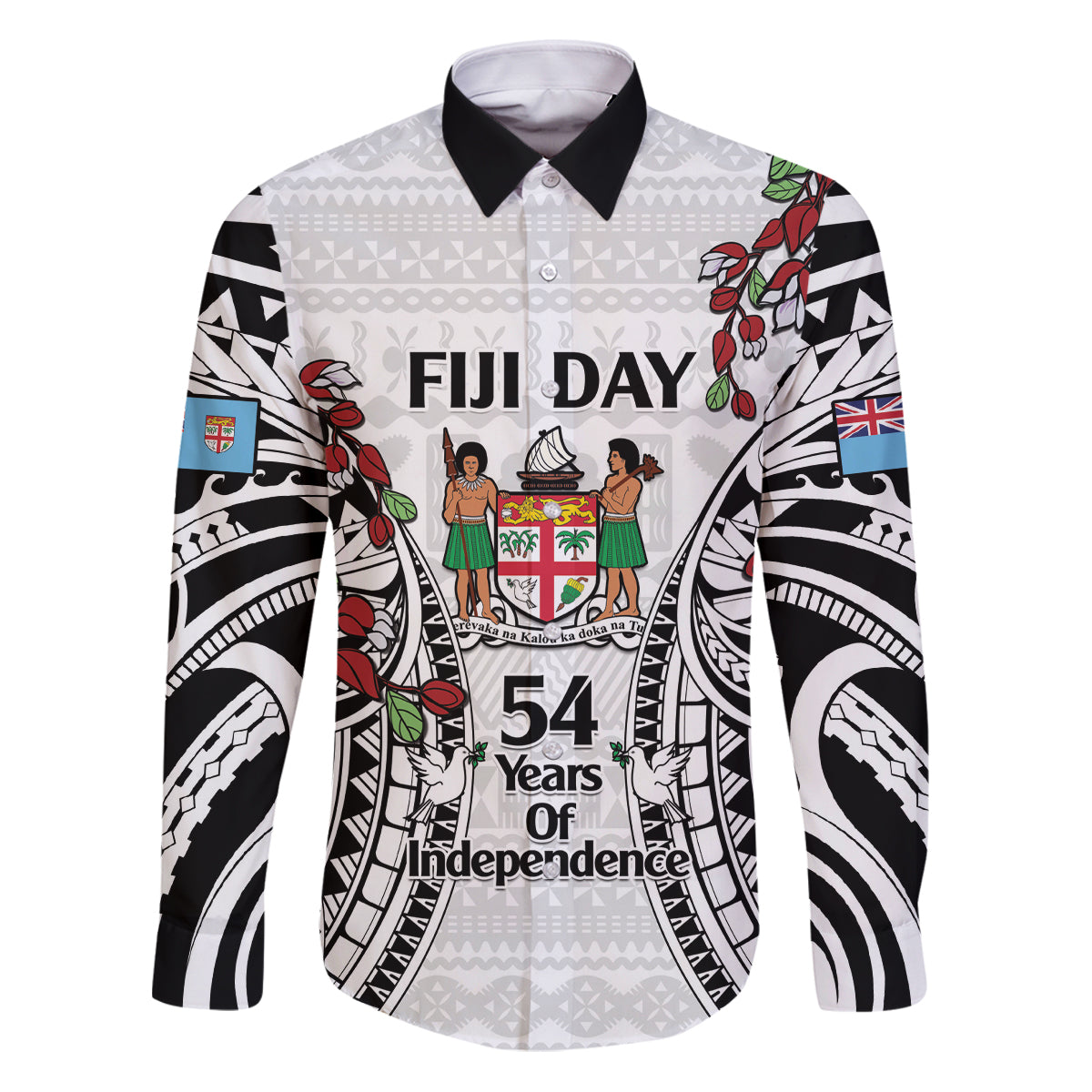 Fiji Day Family Matching Puletasi and Hawaiian Shirt Happy 54 Years Of Independence Tapa Pattern White