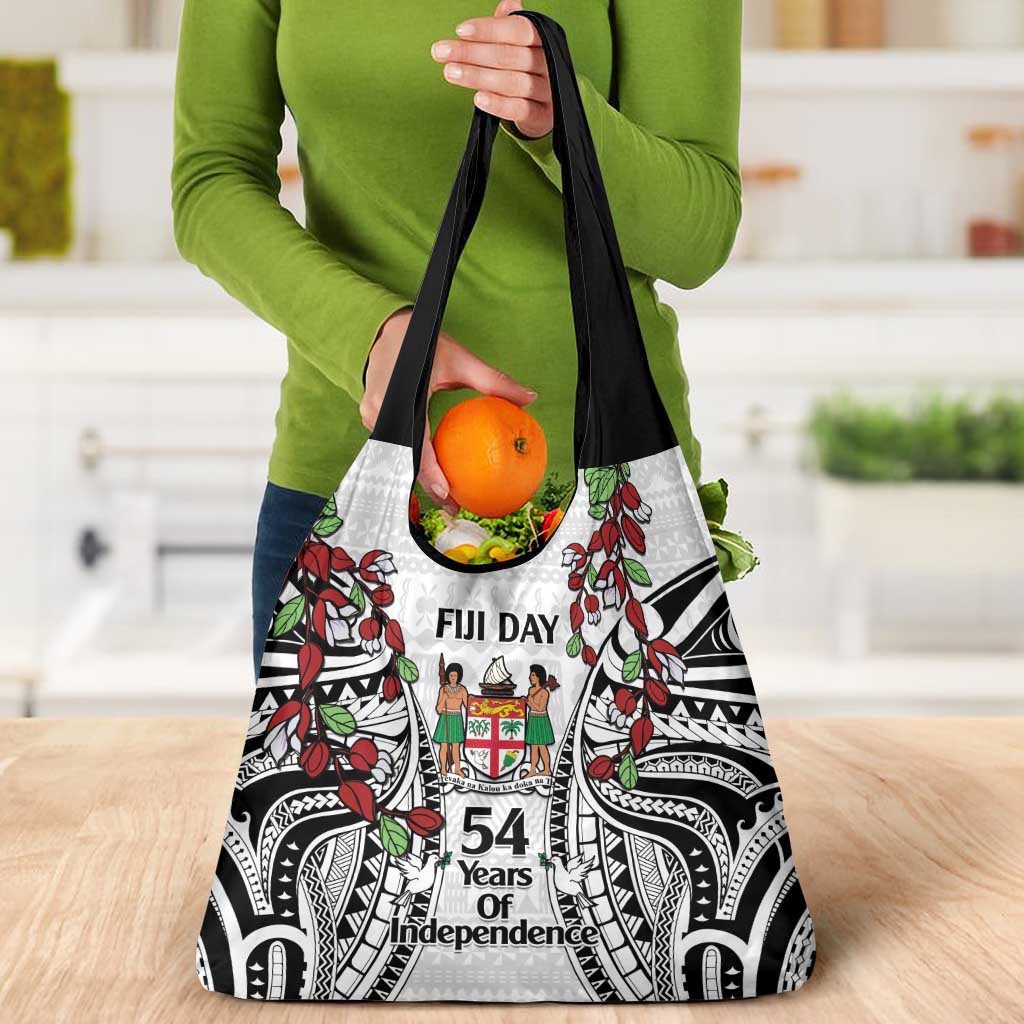 Fiji Day Grocery Bag Happy 54 Years Of Independence Tapa Pattern White